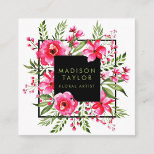 Carte De Visite Carré Aquarelle rose   Design floral