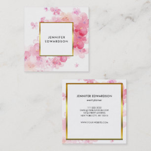 Carte De Visite Carré Aquarelle rose floral blanc or professionnel
