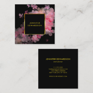 Carte De Visite Carré Aquarelle rose floral noir or professionnel