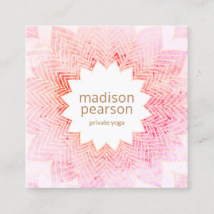Carte De Visite Carré Aquarelle rose Lotus Mandala Fleur Yoga Enseignant