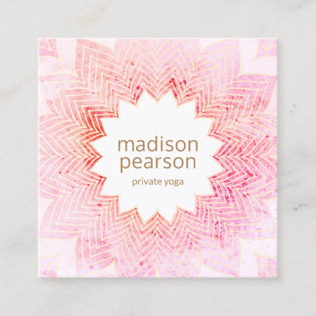 Carte De Visite Carré Aquarelle rose Lotus Mandala Fleur Yoga Enseignant (Devant)