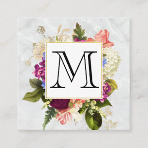 Carte De Visite Carré Aquarelle rose moderne Bouquet floral Monogramme