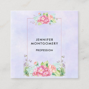 Carte De Visite Carré Aquarelle rose moderne Cadre Floral