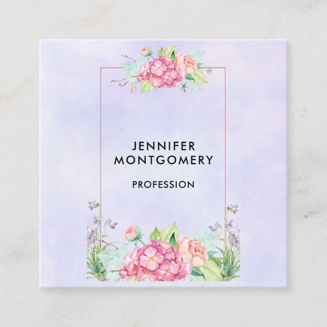 Carte De Visite Carré Aquarelle rose moderne Cadre Floral (Devant)
