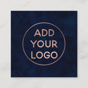 Carte De Visite Carré Aquarelle rose moderne de bleu marine d'or de logo