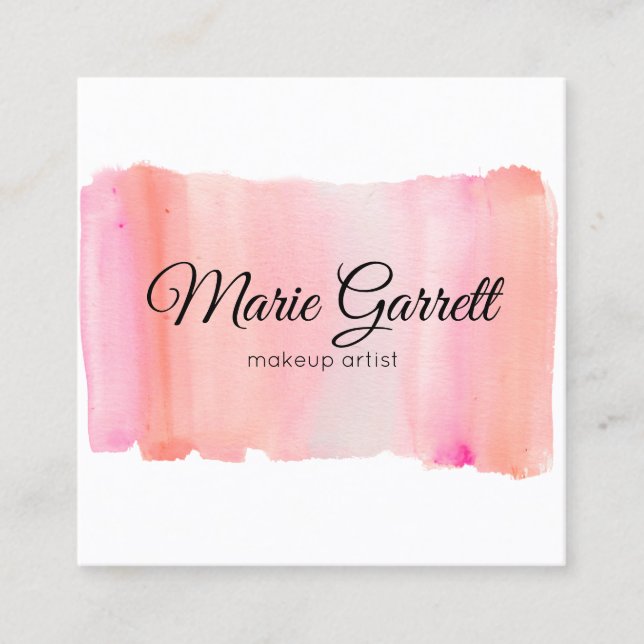 Carte De Visite Carré Aquarelle rose moderne pointe (Devant)