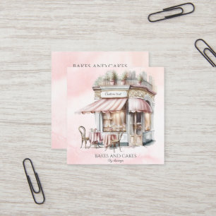 Carte De Visite Carré Aquarelle, rose poudré, Code QR de boulangerie