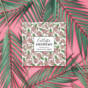 Carte De Visite Carré Aquarelle rose vert Motif d'ananas Floral