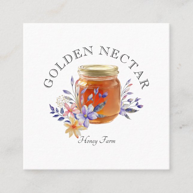 Carte De Visite Carré Aquarelle rustique Honey Jar Logo apiculteur (Devant)