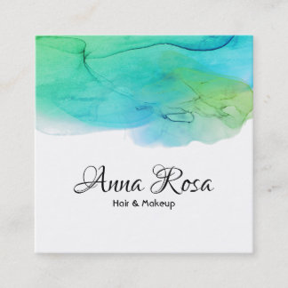 Carte De Visite Carré *~* Aquarelle simple Abstraite Aqua Blue Modern