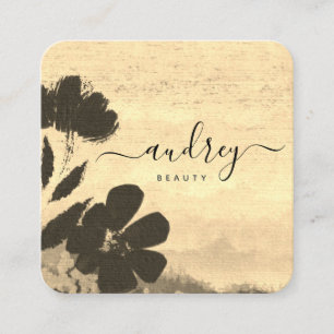Carte De Visite Carré Aquarelle Sky Gold et Floral noir