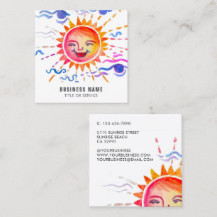 Carte De Visite Carré Aquarelle solaire de couleur brillante en blanc pe