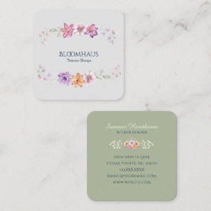 Carte De Visite Carré Aquarelle sophistiquée Sage Botanique Floral