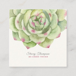 Carte De Visite Carré Aquarelle Succulente Rose de PixDezines