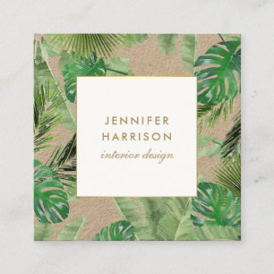 Carte De Visite Carré Aquarelle Tropical Feuille Motif Kraft