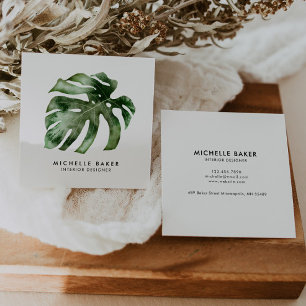 Carte De Visite Carré Aquarelle tropicale moderne à feuilles vertes