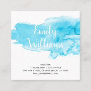 Carte De Visite Carré Aquarelle Turquoise Couleur Splash Artsy Moderne