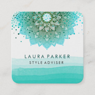 Carte De Visite Carré Aquarelle turquoise Turquoise Lotus Mandala Yoga