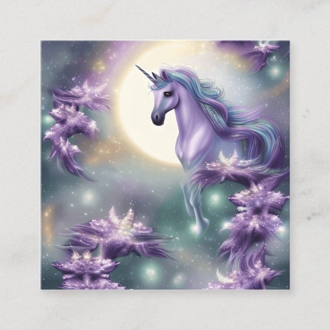 Carte De Visite Carré Aquarelle Unicorne (Devant)