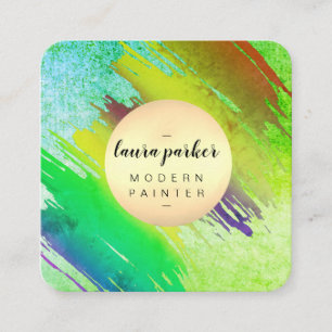 Carte De Visite Carré Aquarelle verte Abstraite Peinture Artiste Minimal