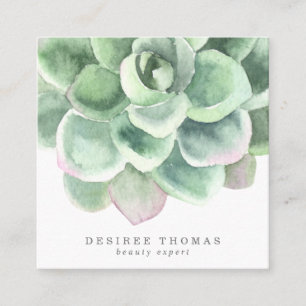 Carte De Visite Carré Aquarelle verte moderne tendance Carré Succulent