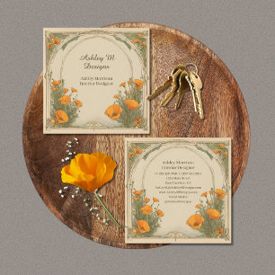 Carte De Visite Carré Aquarelle vintage Floral Art Nouveau Pépites