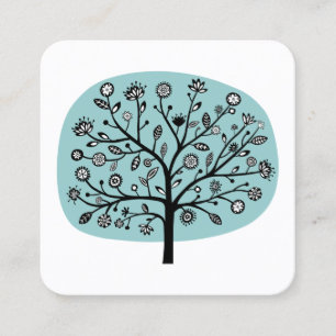Carte De Visite Carré Arbre à fleurs - Bleu clair Vert