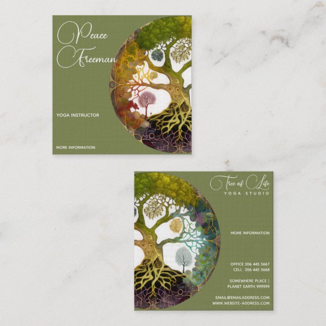 Carte De Visite Carré Arbre de vie | Saisons (Devant / Derrière)