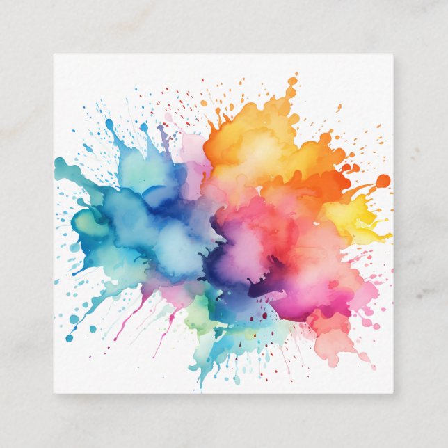 Carte De Visite Carré Arc-en-ciel à éclaboussure aquarelle (Dos)