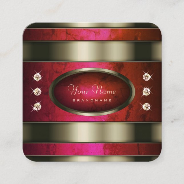 Carte De Visite Carré Argent exceptionnel avec marbre rose rouge (Devant)