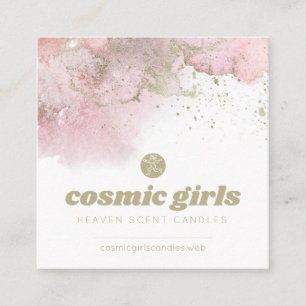 Carte De Visite Carré Art Abstrait rose avec accents or