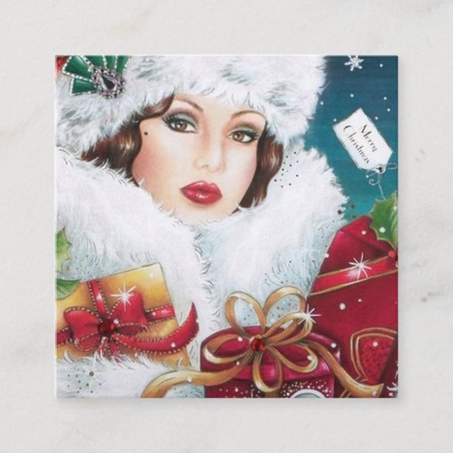 Carte De Visite Carré Art déco rétro vintage dame de Noël (Devant)