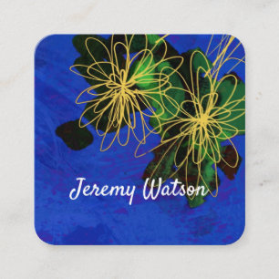 Carte De Visite Carré art floral moderne sur coutume double face bleu