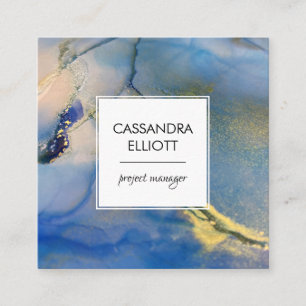 Carte De Visite Carré Art Liquide Abstrait Blue and Gold Alcohol Ink