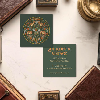 Carte De Visite Carré Art Nouveau Green Cream