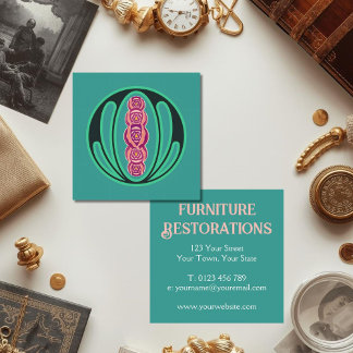 Carte De Visite Carré Art Nouveau Green Cream