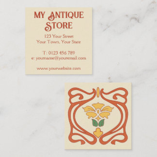 Carte De Visite Carré Art Nouveau Orange Cream Square Business Card