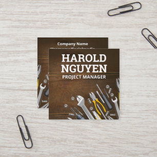 Carte De Visite Carré Artisans Outils Table en bois