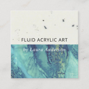 CARTE DE VISITE CARRÉ ARTISTE D'ART ACRYLIQUE DE L'AQUA BLUE TURQUOISE F