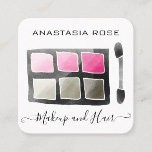 Carte De Visite Carré Artiste de maquillage de palettes blanches et rose
