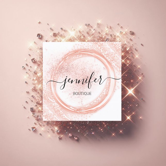 Carte De Visite Carré Artiste de maquillage professionnel Rose Logo en p (Professional Makeup Artist Rose White Powder Logo Square Business Card)