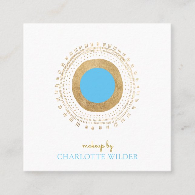 Carte De Visite Carré Artiste de maquillage Turquoise en bronze Abstrait (Devant)