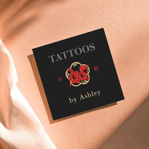 Carte De Visite Carré Artiste de tatouage Dragon Rouge 