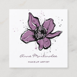 Carte De Visite Carré Artiste maquillage Aquarelle violette