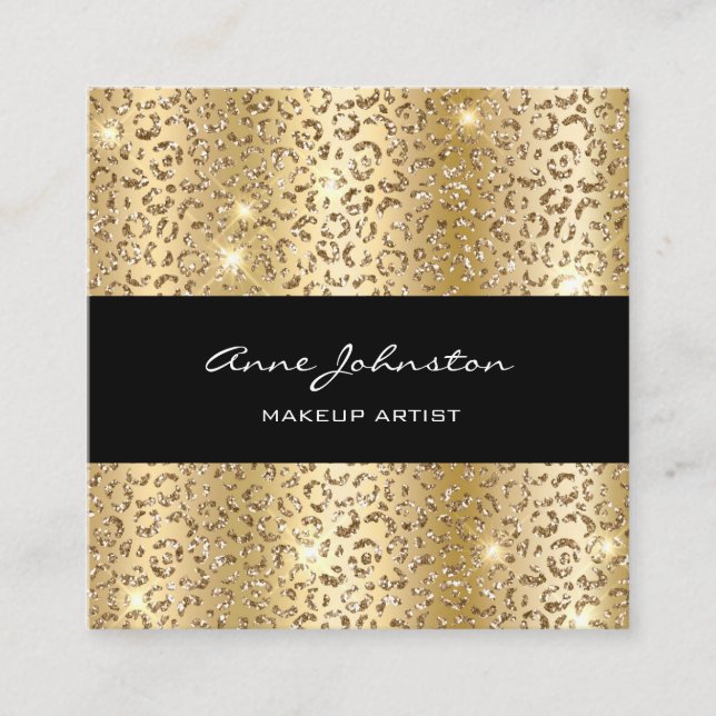 Carte De Visite Carré Artiste maquillage Gold Sparkle Cheetah (Devant)