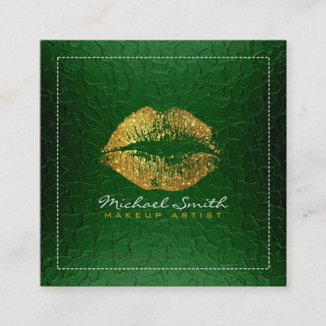 Carte De Visite Carré Artiste maquillage Lips or Moderne Métal vert (Devant)