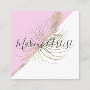Carte De Visite Carré Artiste Maquillage Rose Or Fausse Plume Salon