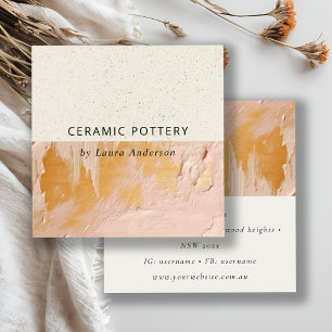 Carte De Visite Carré Artistic Bush Pink Gold Paint Céramique Texture