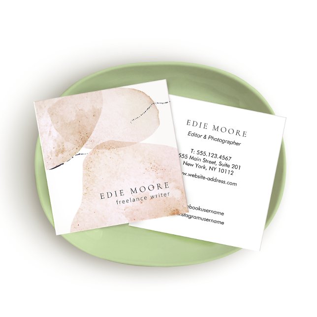 Carte De Visite Carré Artistic Tan Aquarelle Abstrait Art Peint (Créateur téléchargé)