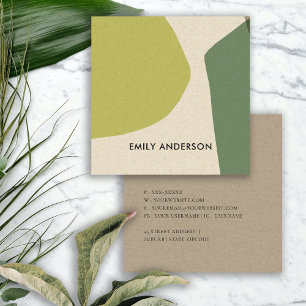CARTE DE VISITE CARRÉ ARTISTIQUE ABSTRAIT RUSTIQUE MODERNE ET VERT DE LI